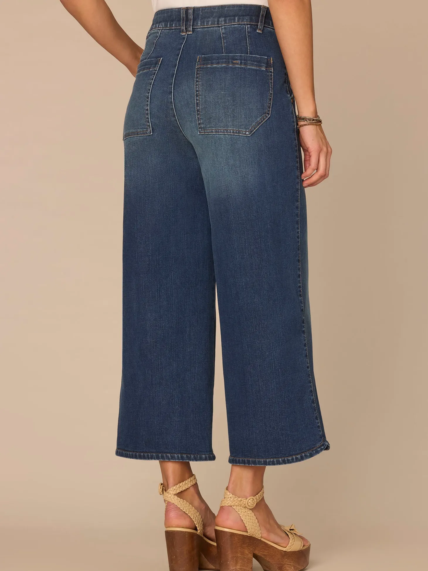 "Ab"solution® Skyrise Dart Seam Tulip Hem Crop Petite Wide Leg Jeans