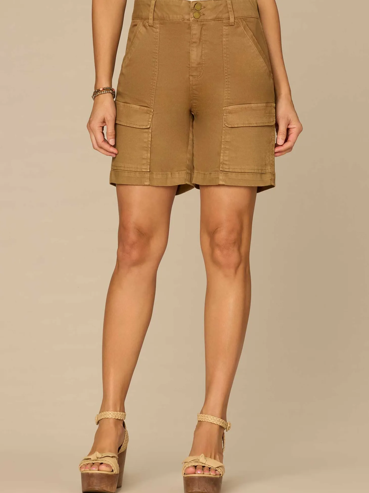 "Ab"solution Skyrise Double Button Cargo Shorts with Patch Pockets