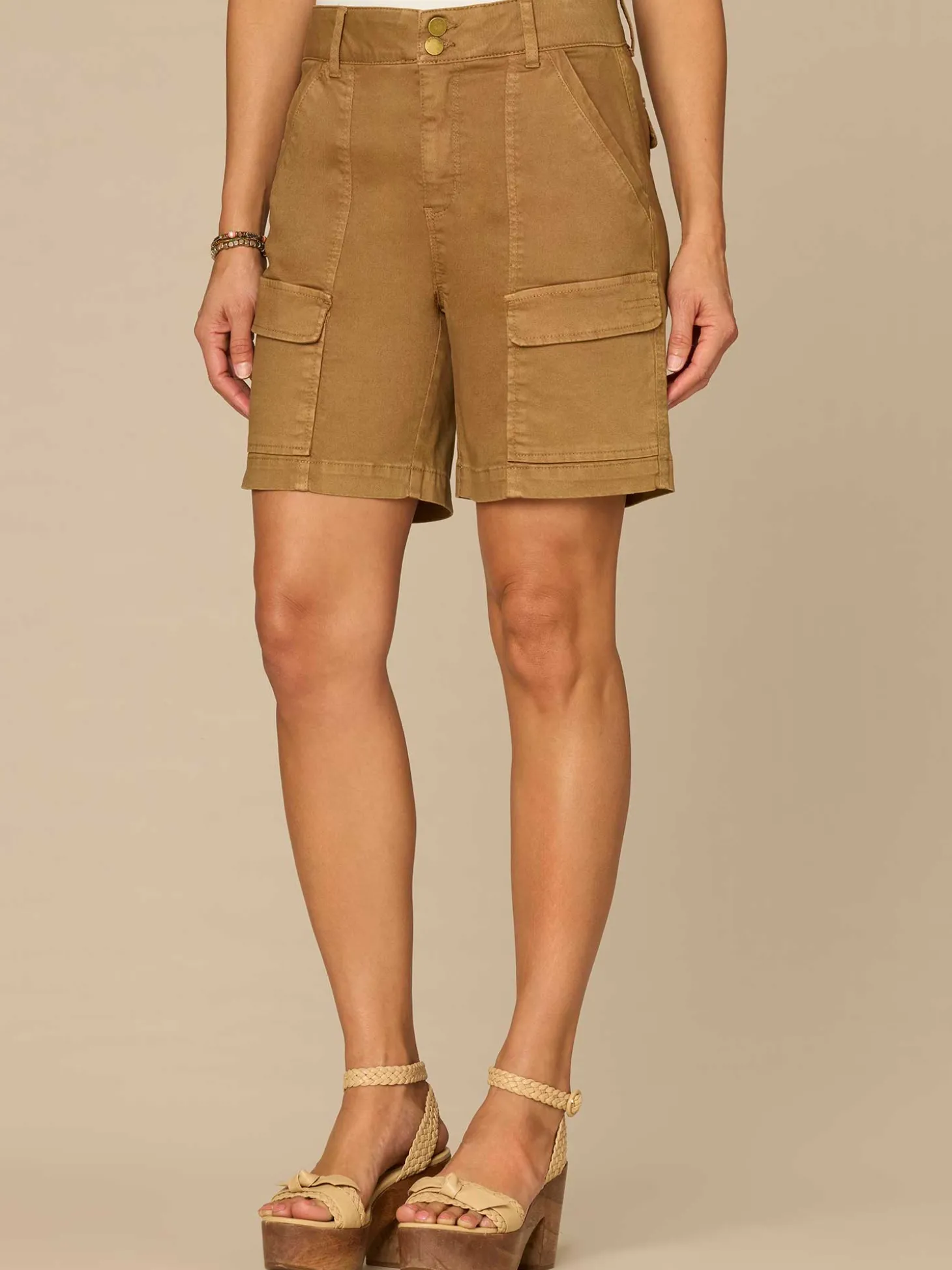 "Ab"solution Skyrise Double Button Cargo Shorts with Patch Pockets