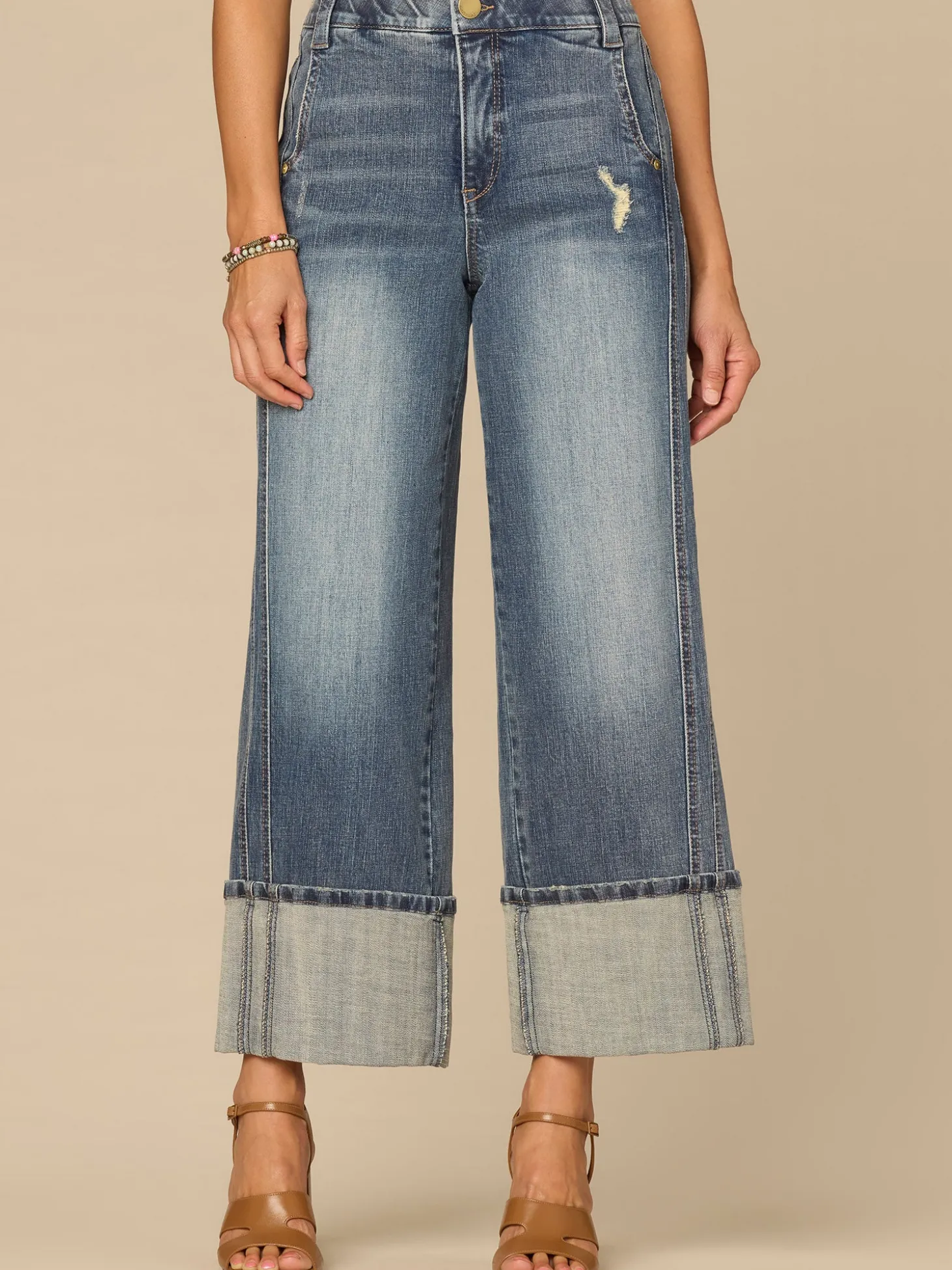 “Ab”solution® Skyrise Forward Side Seam Petite Wide Leg Jean with Cuff