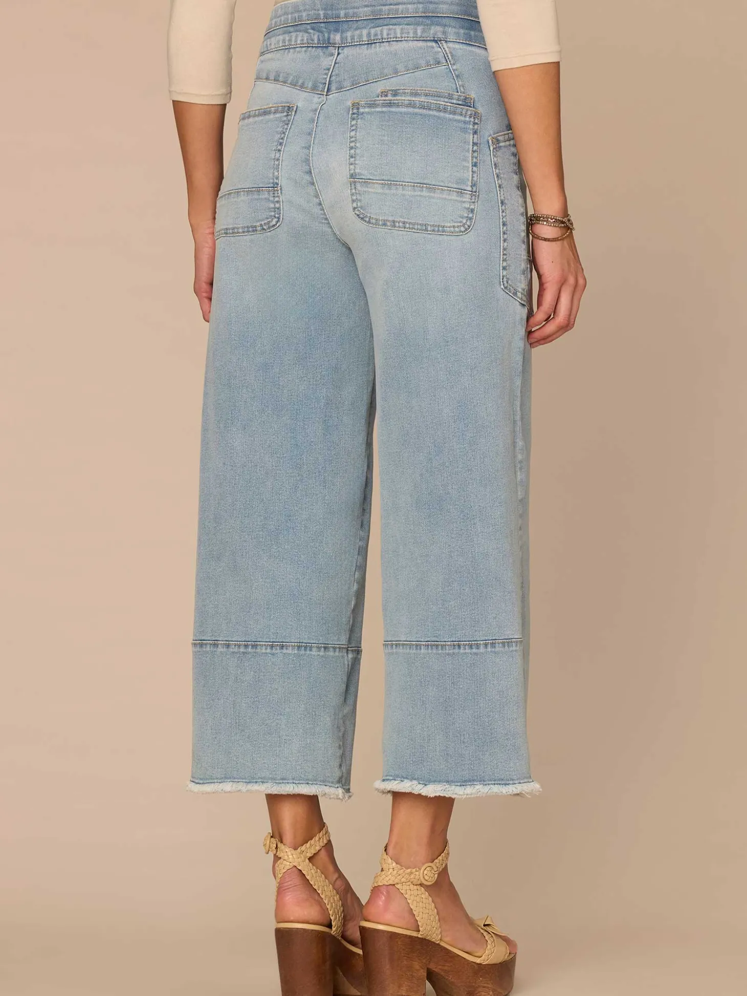 "Ab"solution® Skyrise Glider Cropped Fray Hem Petite Wide Leg Jeans