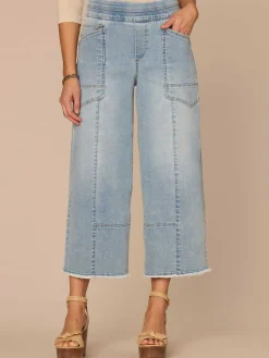 "Ab"solution® Skyrise Glider Crop Clean Finish Fray Hem Wide Leg Jeans