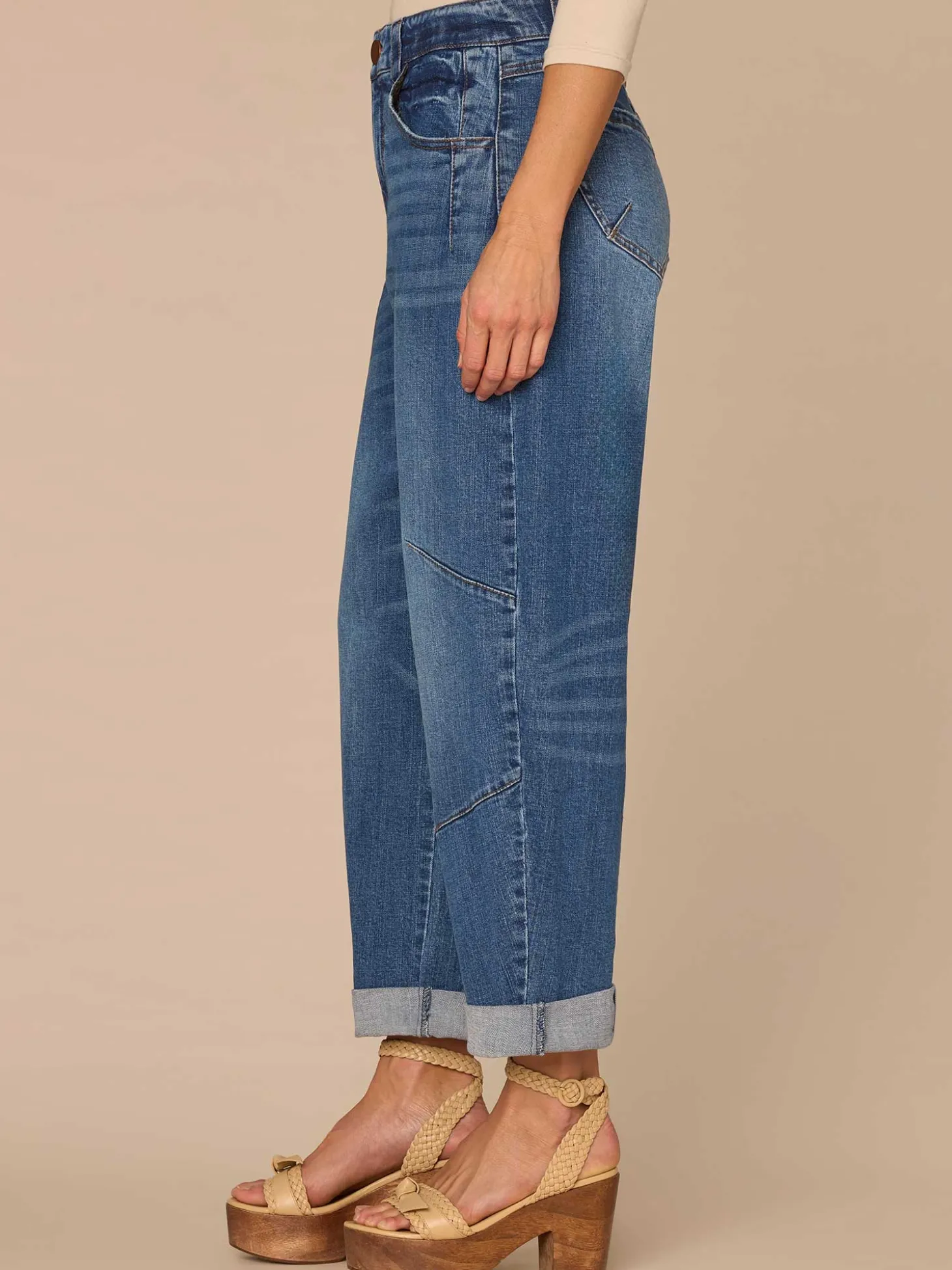 "Ab"solution® Skyrise Roll Cuff Barrel Leg Jeans with Knee Darts
