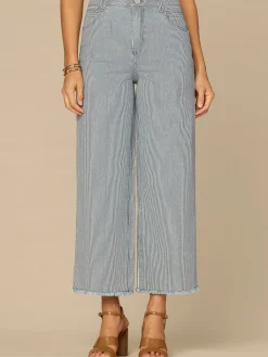 “Ab”solution® Skyrise Round Up Fray Hem Stripe Wide Leg Boyfriend Jean