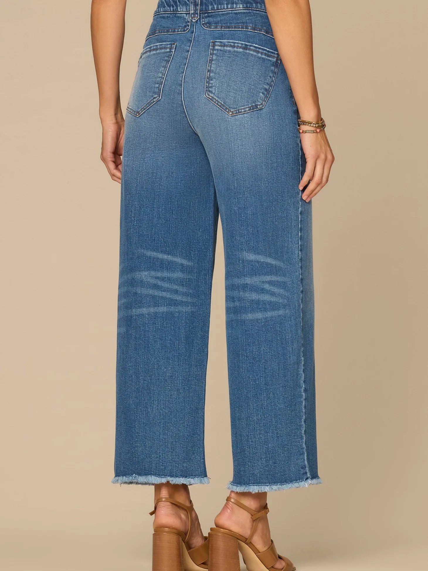 “Ab”solution® Skyrise Round Up Wide Leg Boyfriend Jeans with Fray Hem
