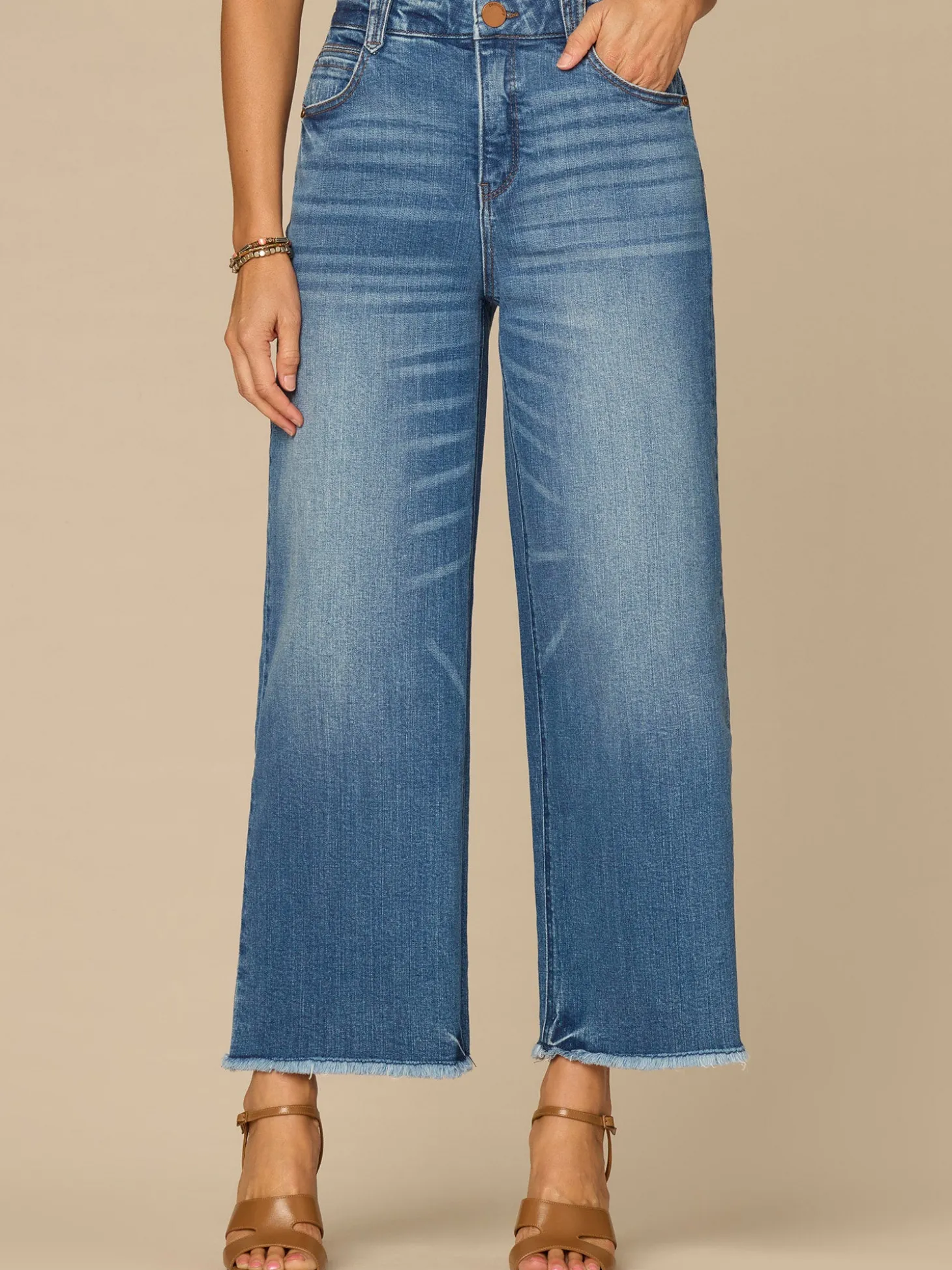 “Ab”solution® Skyrise Round Up Wide Leg Boyfriend Jeans with Fray Hem