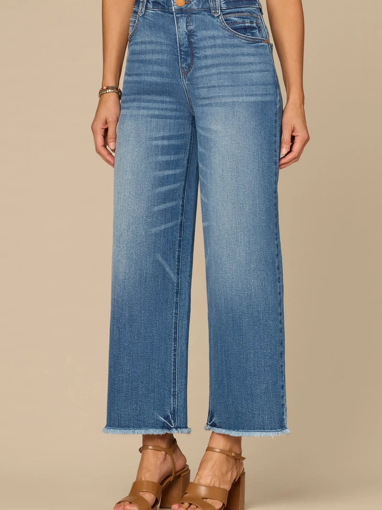 “Ab”solution® Skyrise Round Up Wide Leg Boyfriend Jeans with Fray Hem