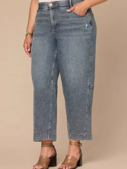 "Ab"solution® Skyrise Uneven Yoke Relaxed Barrel Leg Plus Size Jeans