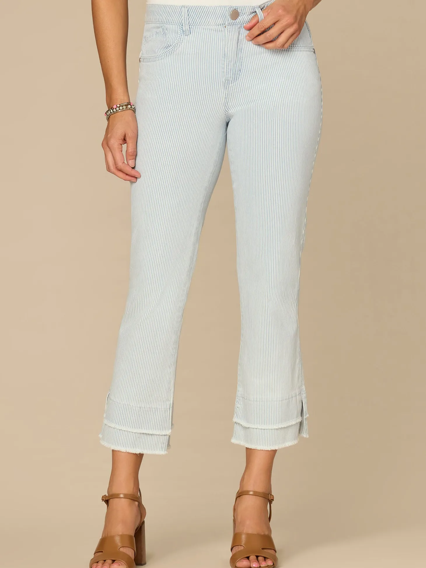 “Ab”solution® Striped Mid-Rise Double Layer Fray Hem Petite Kick Flare Jeans