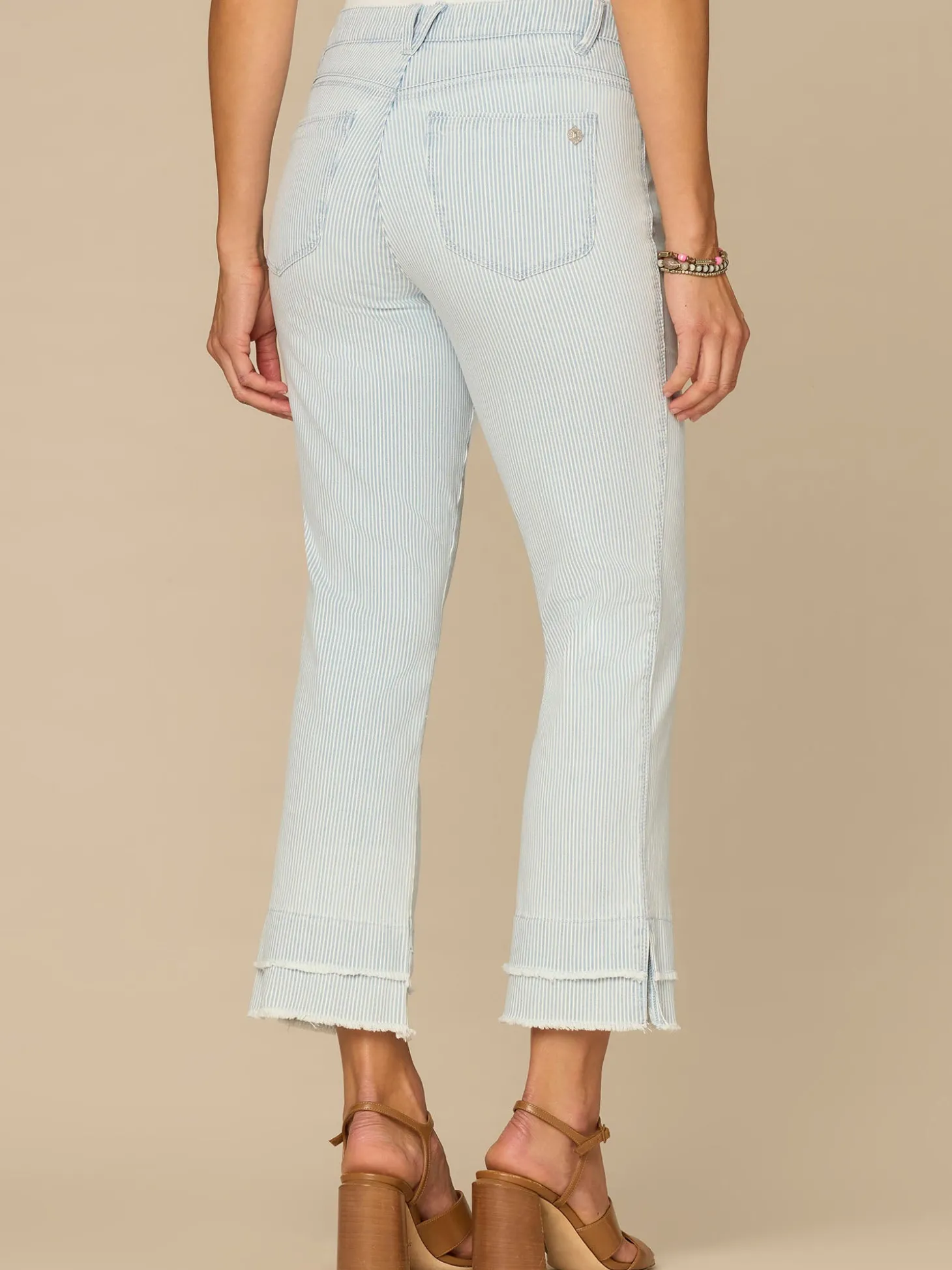 “Ab”solution® Striped Mid-Rise Double Layer Fray Hem Petite Kick Flare Jeans