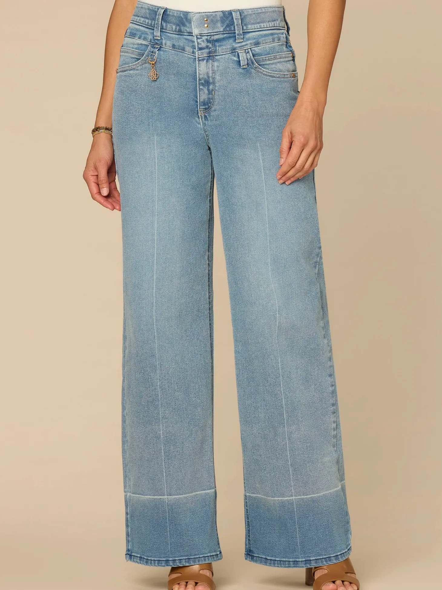 “Ab”solution® Ultra Skyrise Double V-Yoke Wide Leg Jeans with Charm
