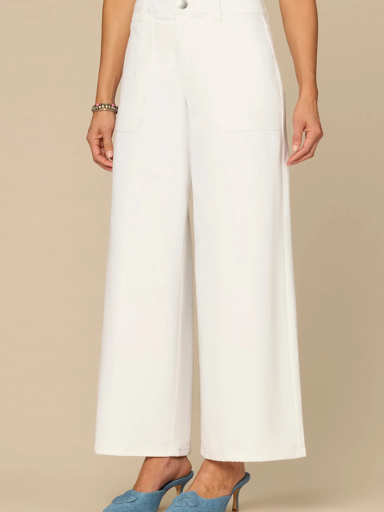 “Ab”solution® White High Rise Petite Wide Leg Jeans with Utility Pockets
