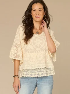 Bell Sleeve Scoop Neck Double Flounce Peplum Petite Woven Top
