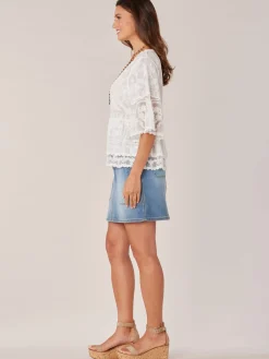 Bell Sleeve Scoop Neck Double Flounce Peplum Petite Woven Top