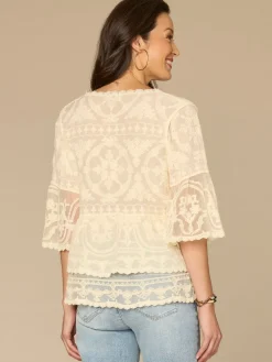 Bell Sleeve Scoop Neck Double Flounce Peplum Petite Woven Top
