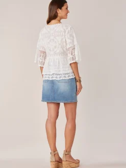 Bell Sleeve Scoop Neck Double Flounce Peplum Petite Woven Top