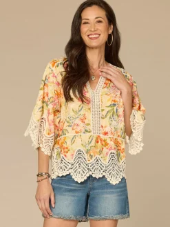 Below Elbow Sleeve V-Notch Neck Scallop Peplum Hem Peplum Petite Woven Top