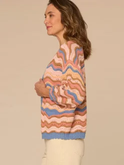 Blouson Sleeve Open Front Wavy Stripe Petite Sweater Cardigan