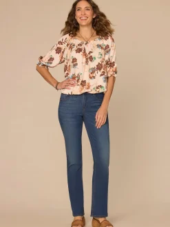 Blouson Sleeve Scoop Neck Bubble Hem Floral Print Plus Size Woven Top