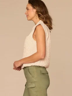 Cap Sleeve Collared Button Down Spliced Stripe Petite Woven Top