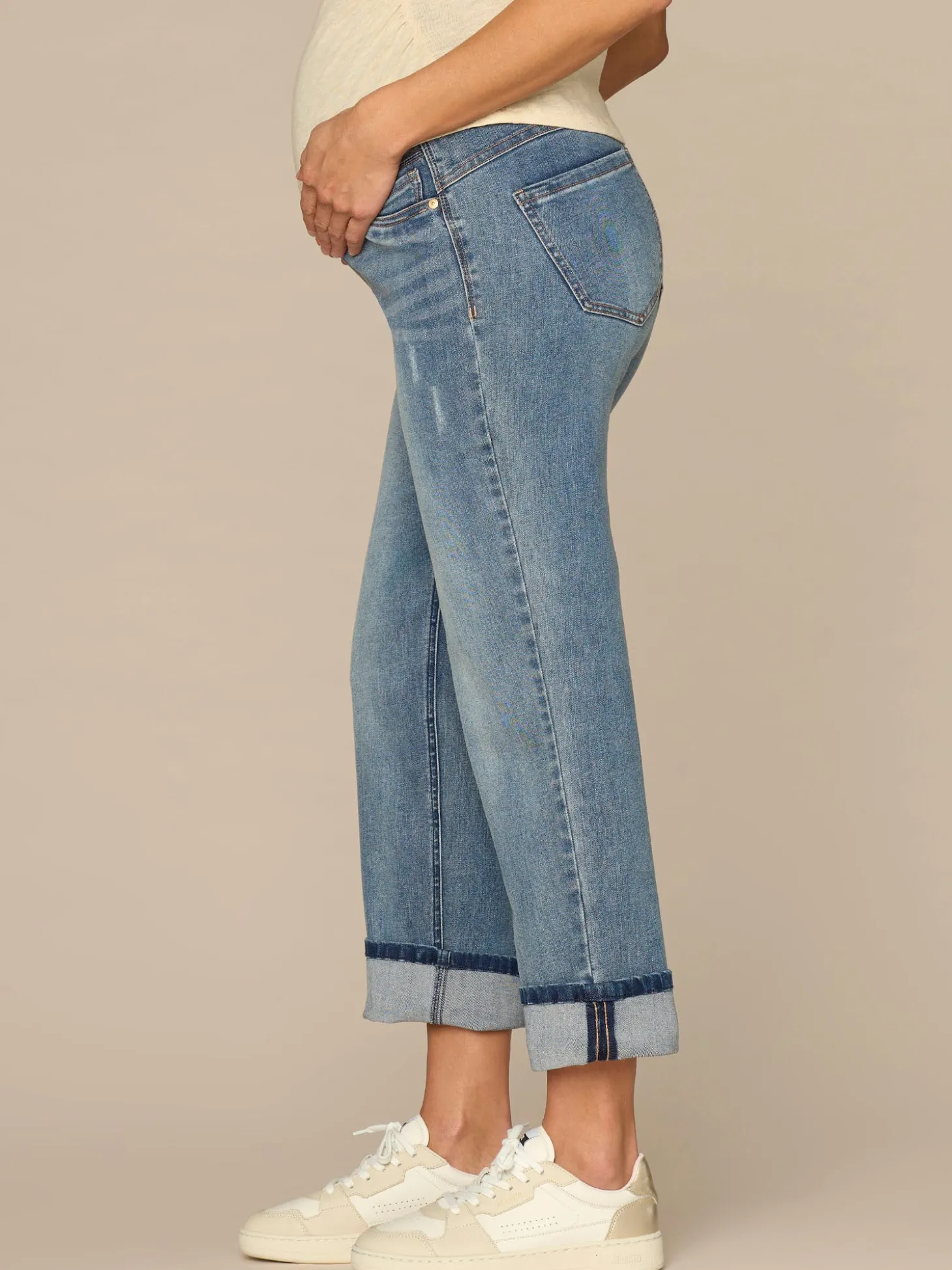 CradleComfort Baby Bump Maternity Round Up Cropped Boyfriend Jeans