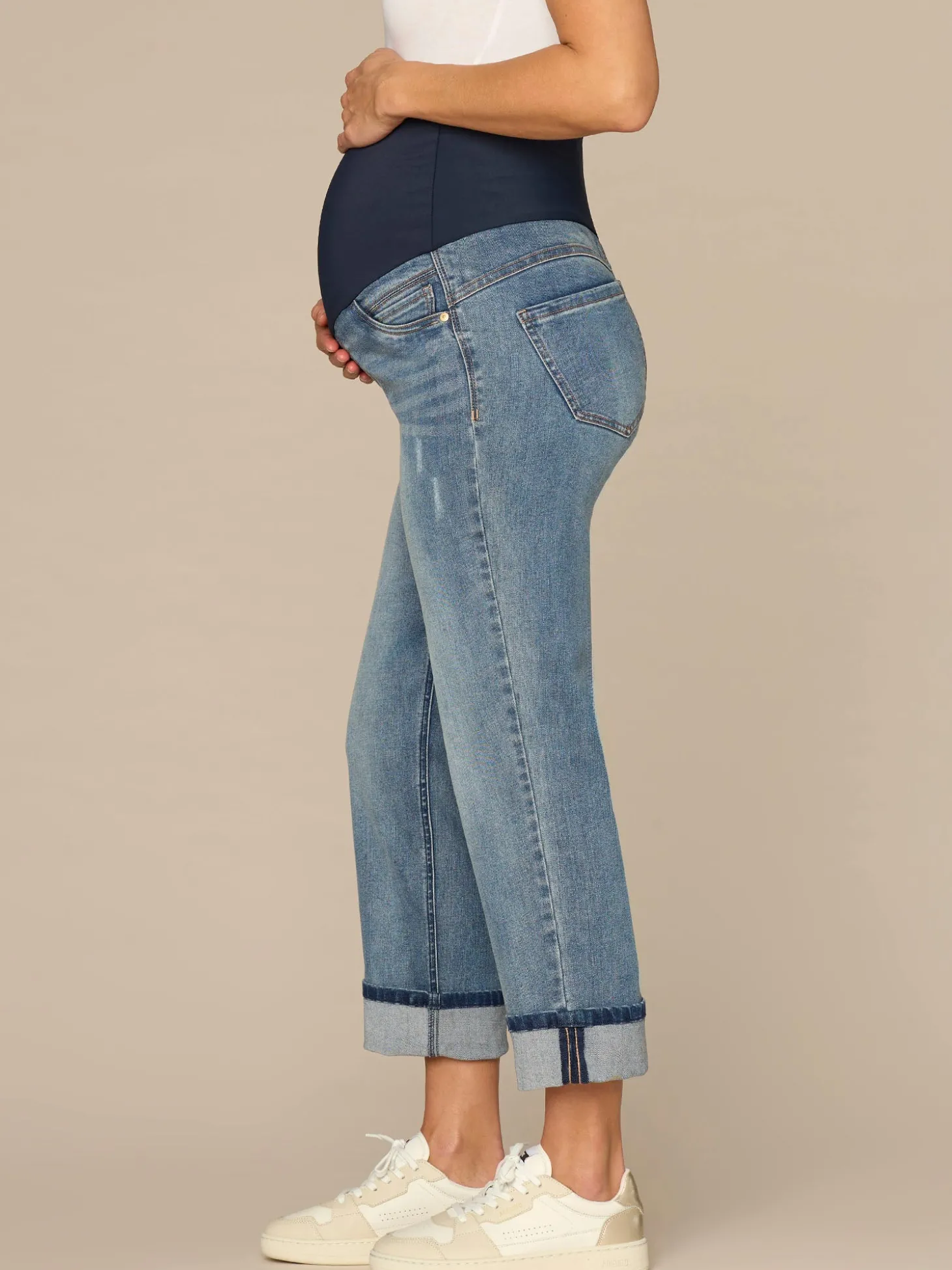 CradleComfort Baby Bump Maternity Round Up Cropped Boyfriend Jeans