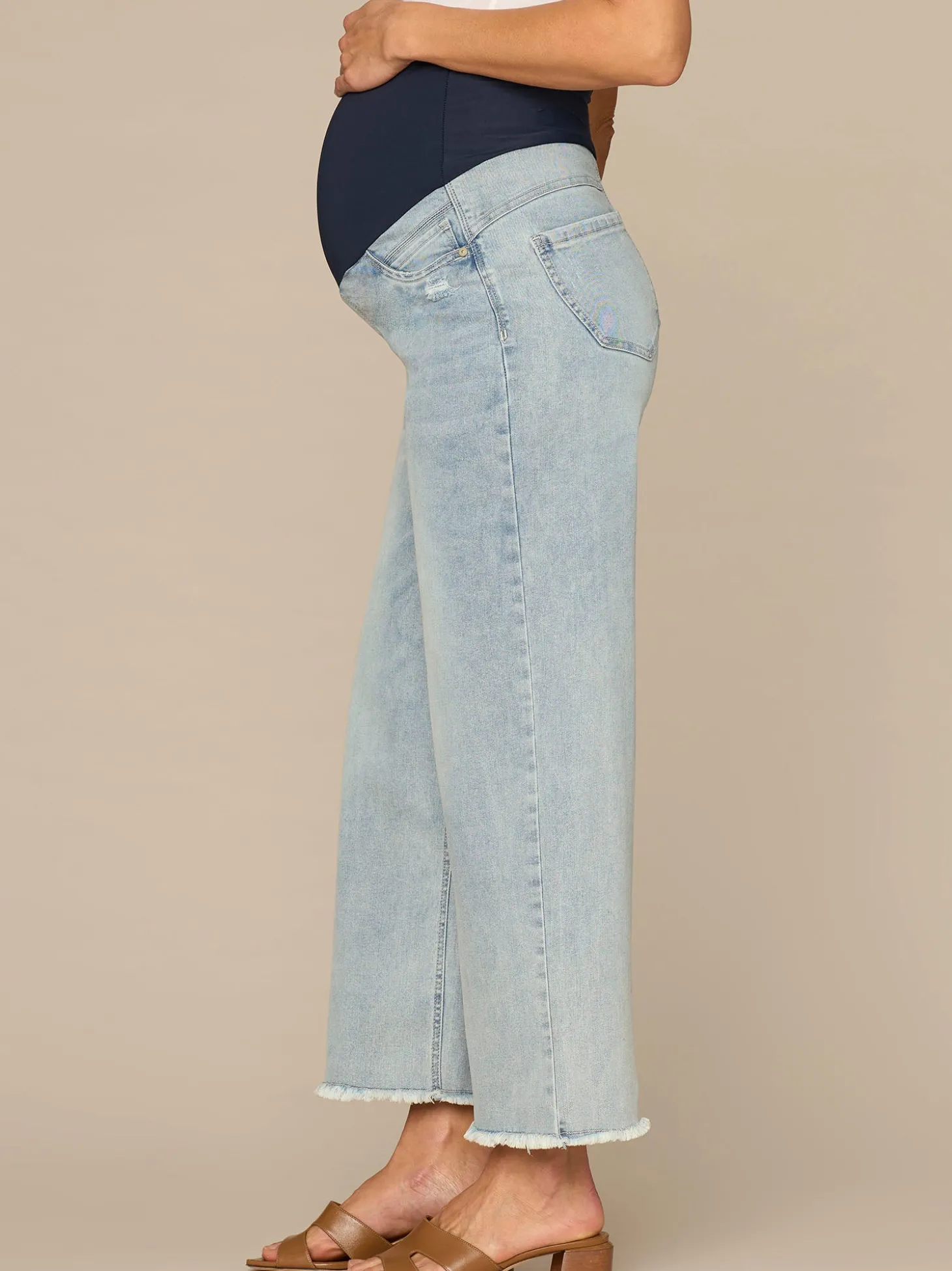 CradleComfort Baby Bump Round Up Fray Hem Maternity Wide Leg Jeans