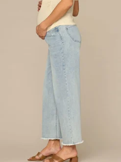 CradleComfort Baby Bump Round Up Fray Hem Maternity Wide Leg Jeans