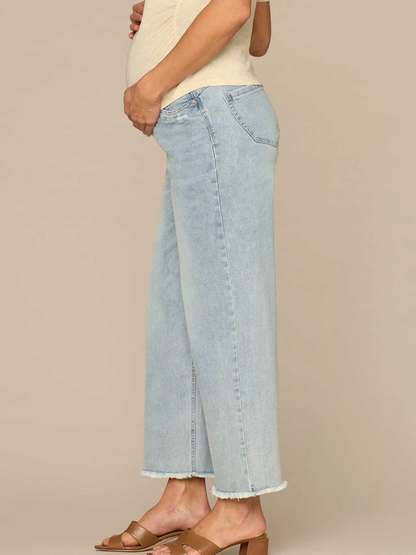 CradleComfort Baby Bump Round Up Fray Hem Maternity Wide Leg Jeans