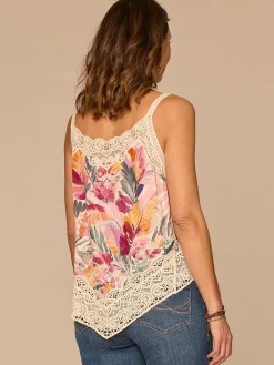 Crochet Strap V-Neck Embroidered Scallop Trim Woven Tank Top