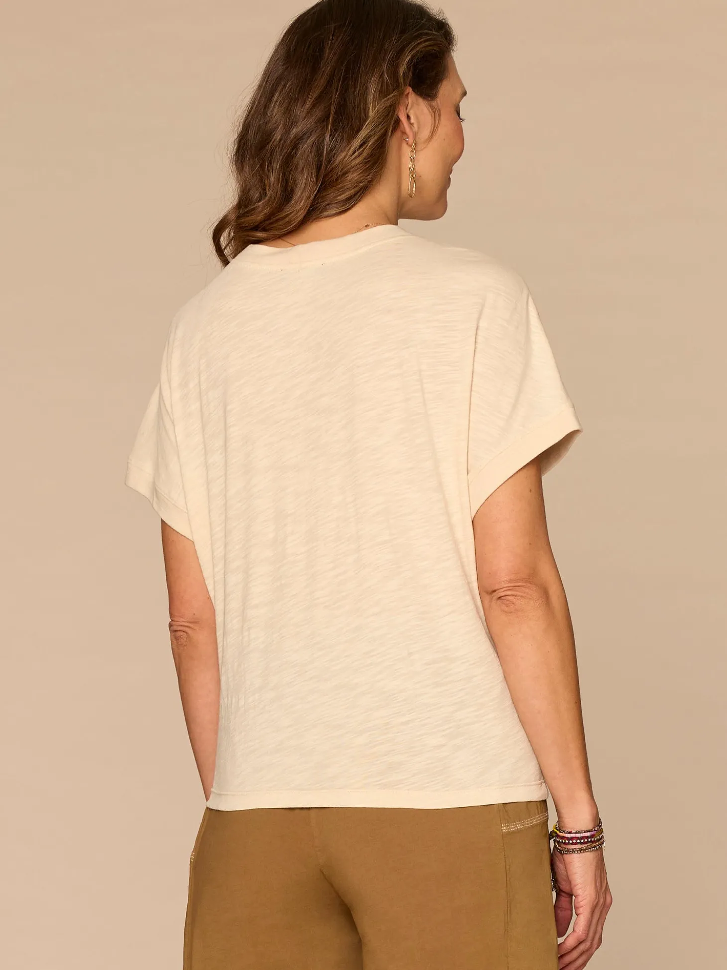 Dolman Sleeve Scoop Neck Lace Placket Mixed Media Knit Top