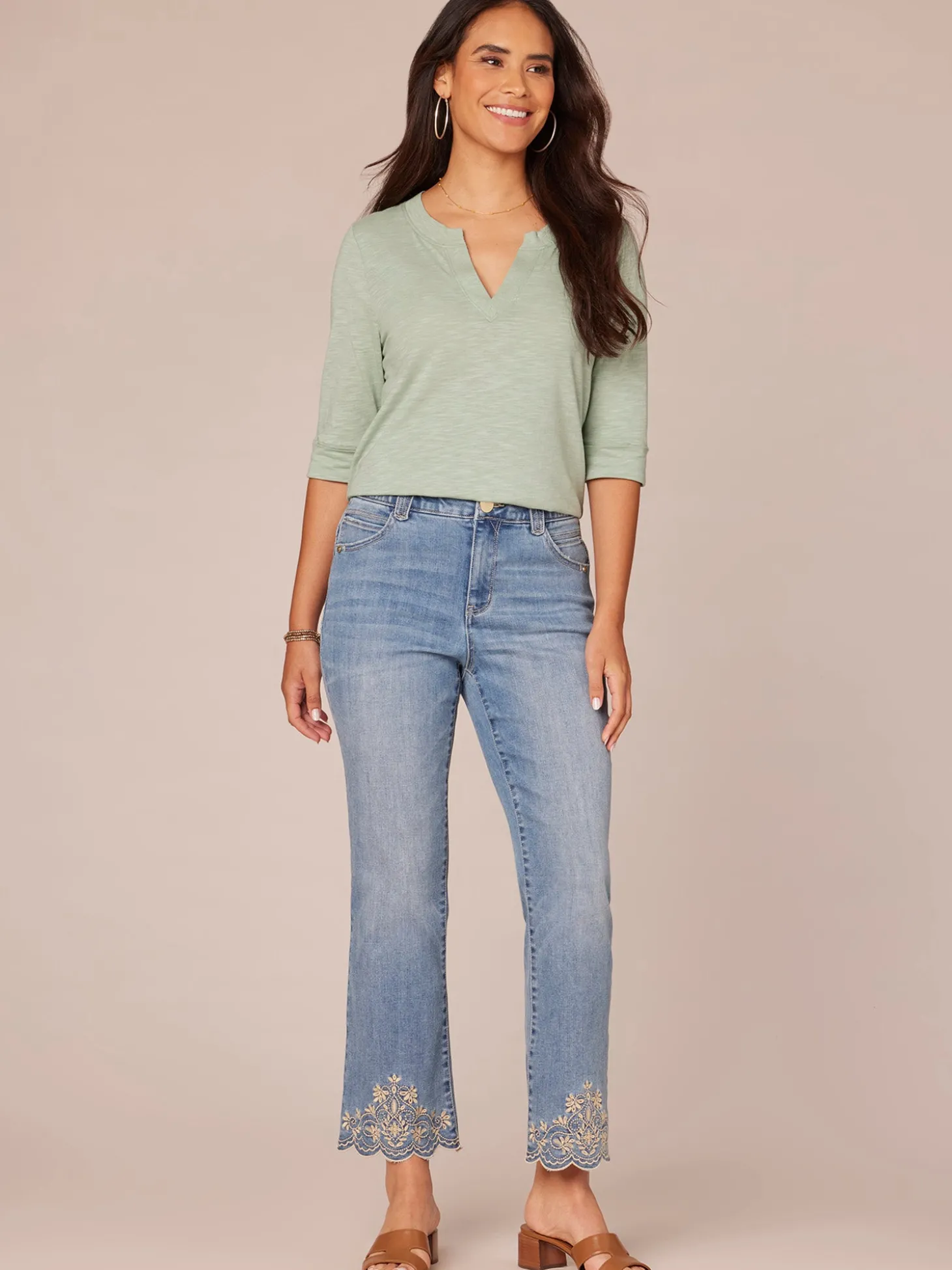 Elbow Roll Cuff Sleeve Split V Neck Surplus Hem Knit Top