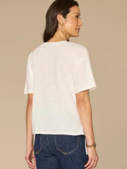 Elbow Sleeve Scoop Neck Side Tie Placement Print Mixed Media Knit Top