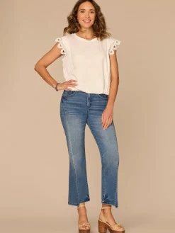 Extended Cap Sleeve Scoop Neck Scallop Trim Bubble Hem Knit Top