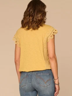 Extended Cap Sleeve Scoop Neck Scallop Trim Bubble Hem Knit Top