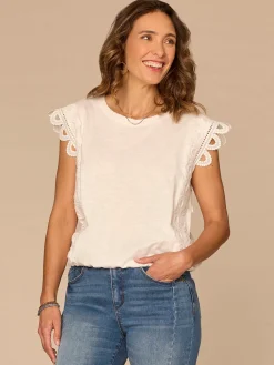 Extended Cap Sleeve Scoop Neck Scallop Trim Bubble Hem Petite Knit Top