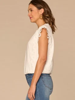 Extended Cap Sleeve Scoop Neck Scallop Trim Bubble Hem Petite Knit Top
