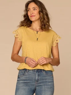 Extended Cap Sleeve Scoop Neck Scallop Trim Bubble Hem Petite Knit Top