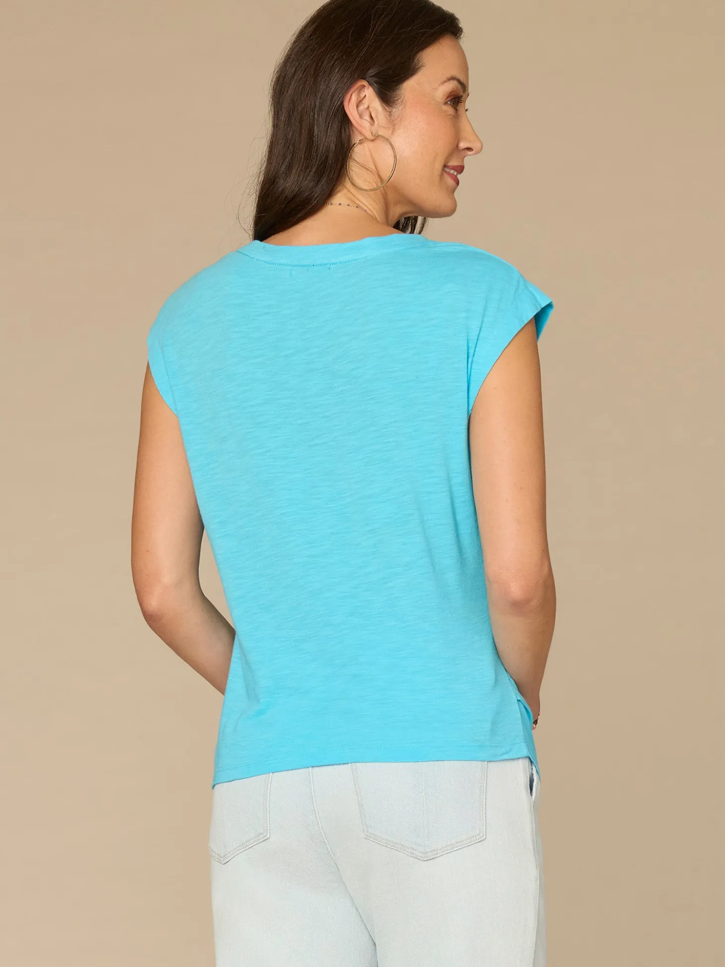 Extended Origami Sleeve Scoop Neck Side Ruched Screen Print Knit Top