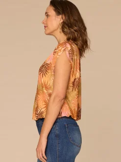 Extended Shoulder Sleeve Boat Neck Printed Bubble Hem Petite Knit Top