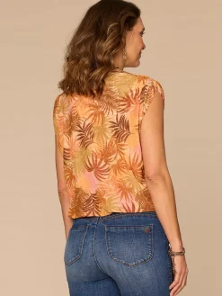 Extended Shoulder Sleeve Boat Neck Printed Bubble Hem Knit Top