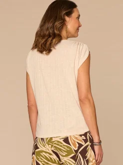 Extended Shoulder Sleeve Scallop Edge Boat Neck Shirttail Hem Knit Top