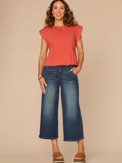 Extended Sleeve Embroidered Scoop Neck Pleated Peplum Knit Top