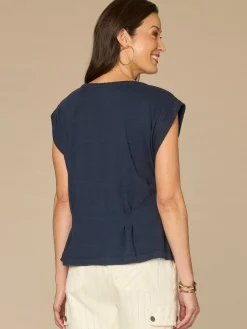 Extended Sleeve Scoop Neck Embroidered Peplum Hem Petite Knit Top