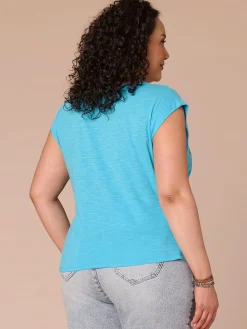 Extended Sleeve Scoop Neck Side Ruched Screen Print Plus Size Knit Top