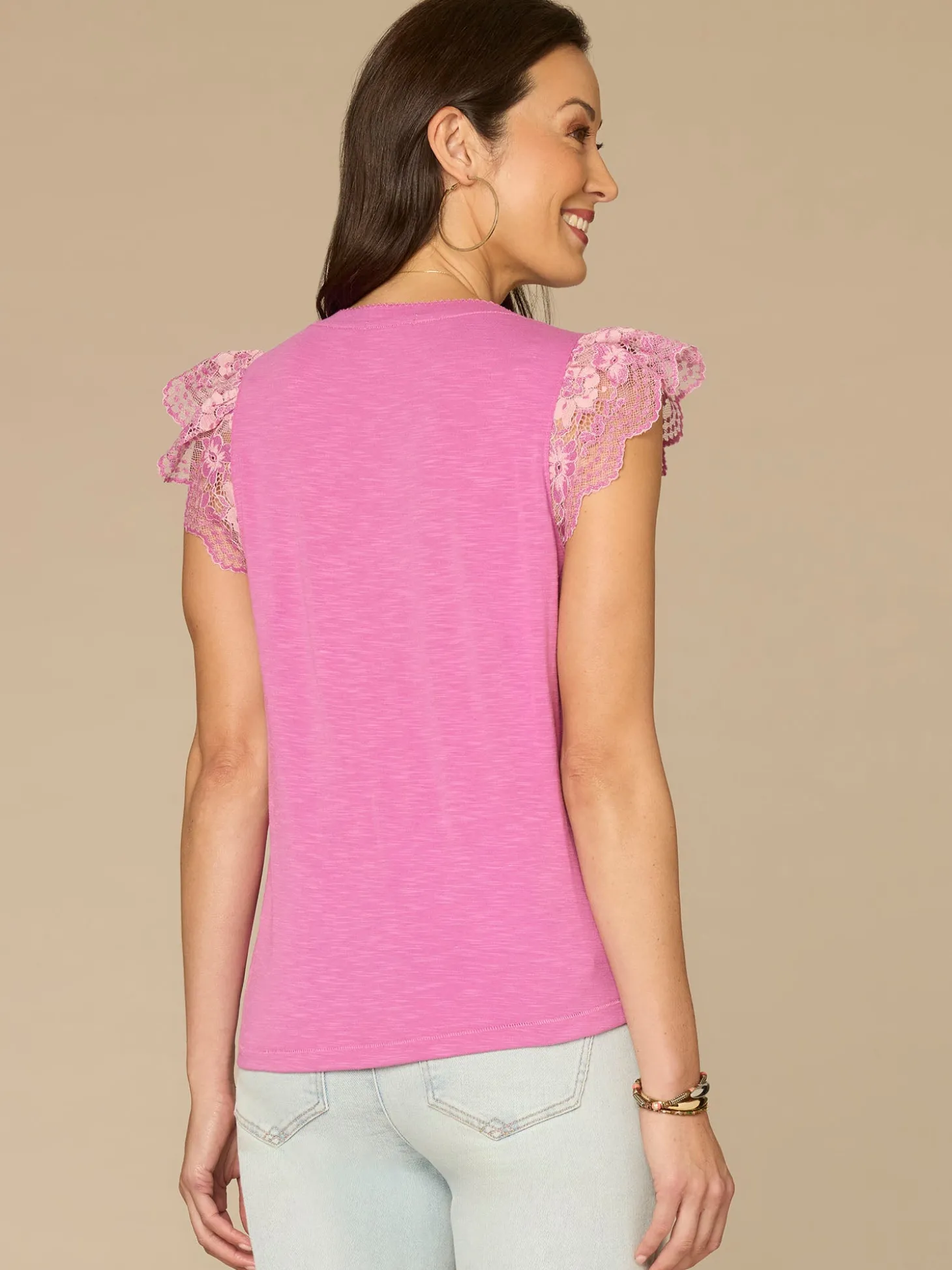 Flutter Cap Sleeve Scallop Sweetheart Neck Mixed Media Knit Top