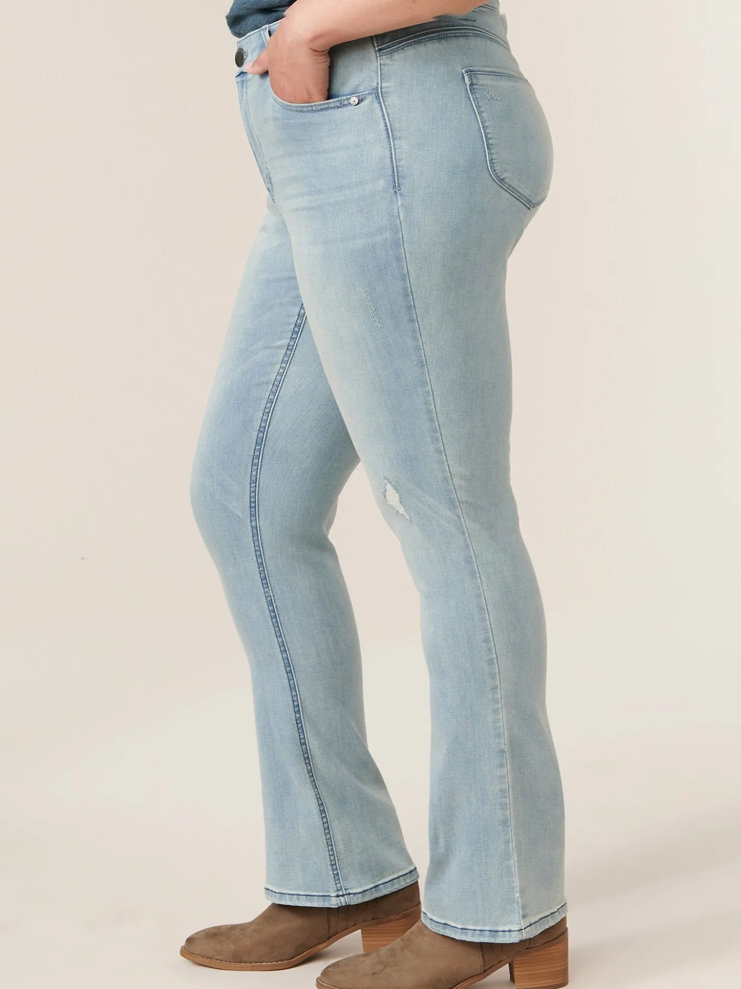 High Rise "Ab"solution® Distressed Itty Bitty Boot Plus Jean