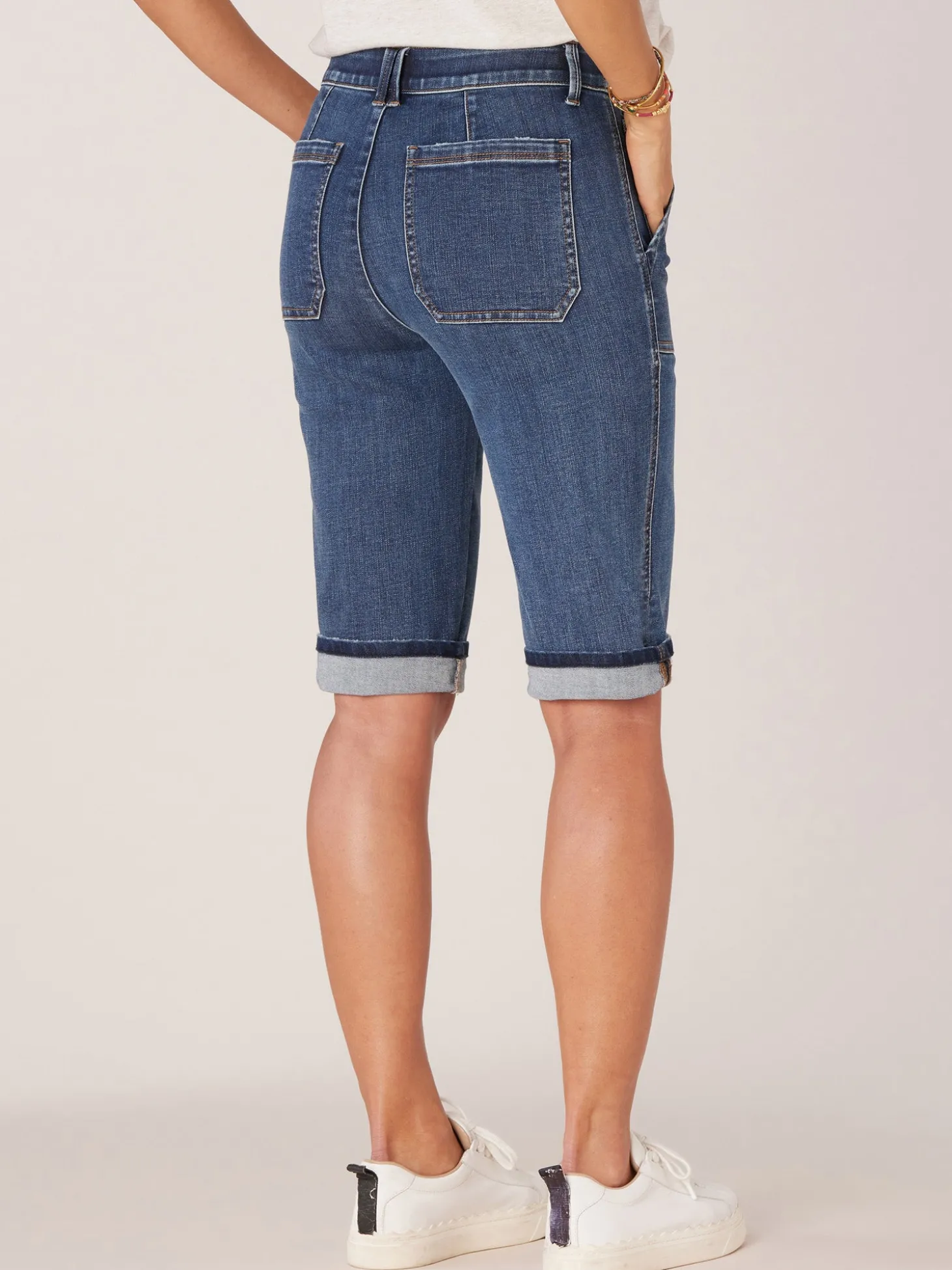 Indigo Denim "Ab"solution High Rise Cuffed Hem Repreve Bermuda Short