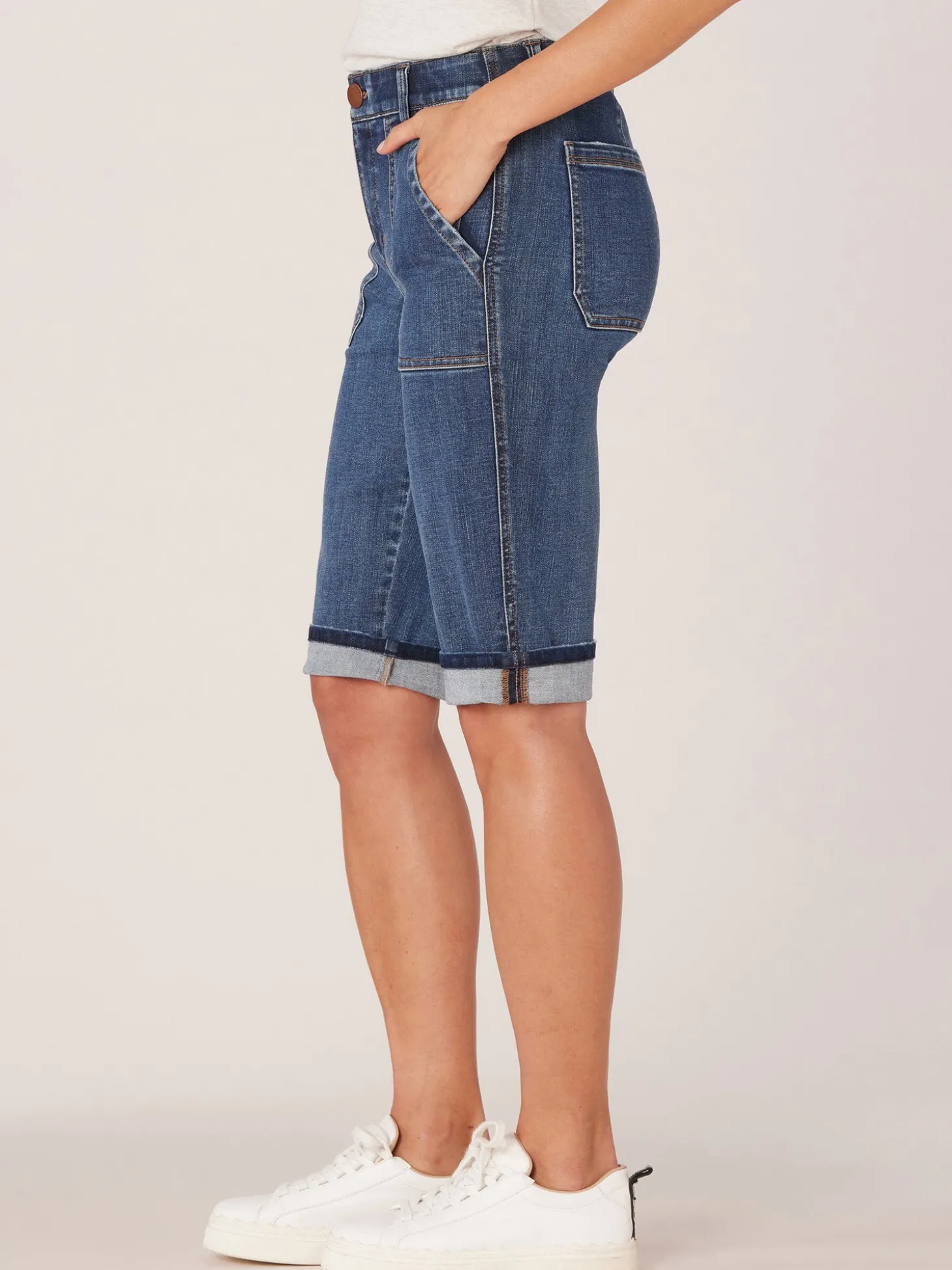 Indigo Denim "Ab"solution High Rise Cuffed Hem Repreve Bermuda Short