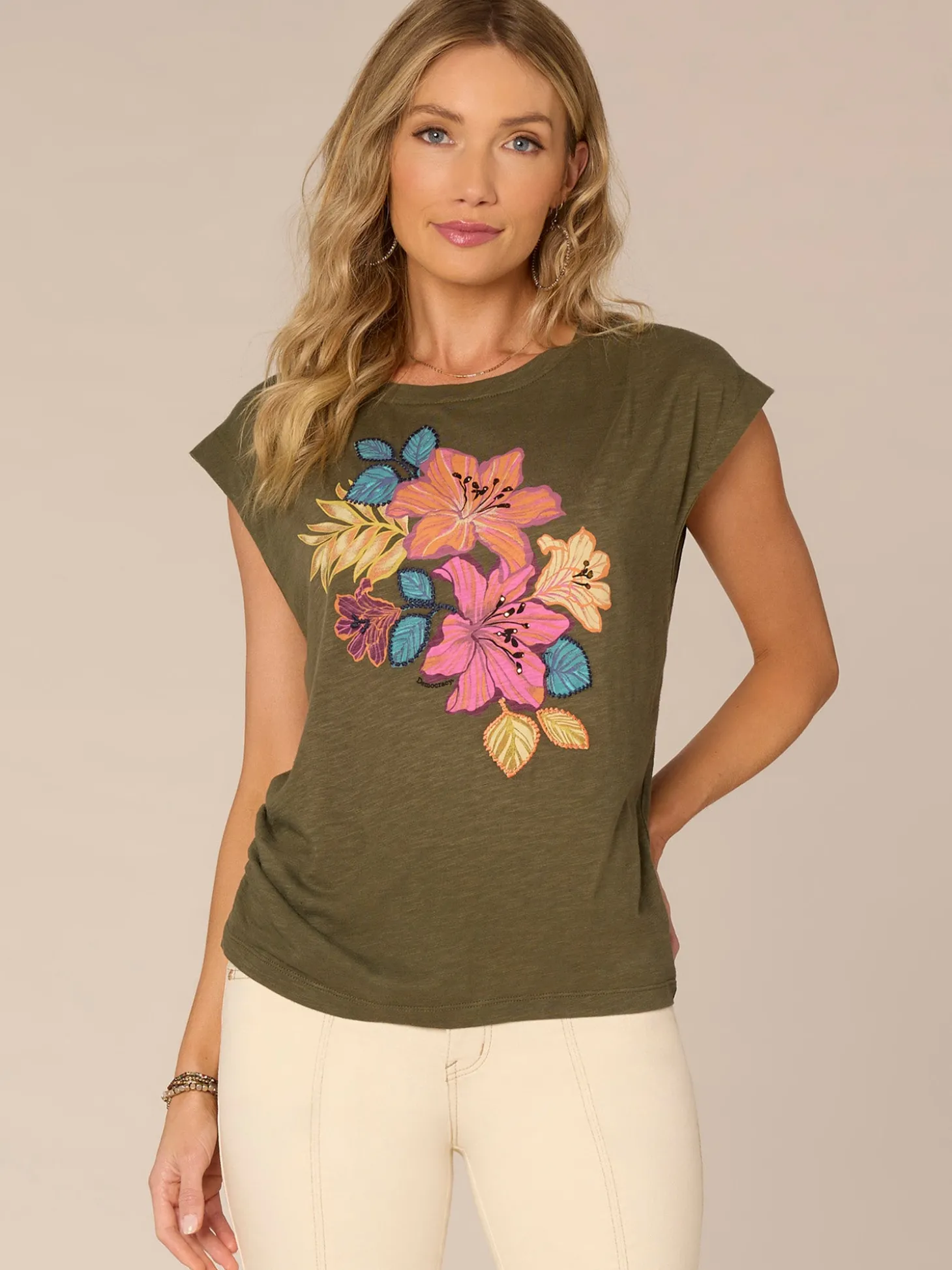 Origami Cap Sleeve Scoop Neck Screen Printed Petite Knit Top